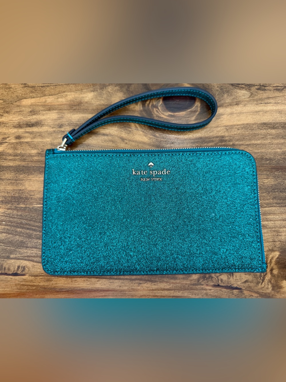 kate spade Teal Glitter Wristlet Pouch